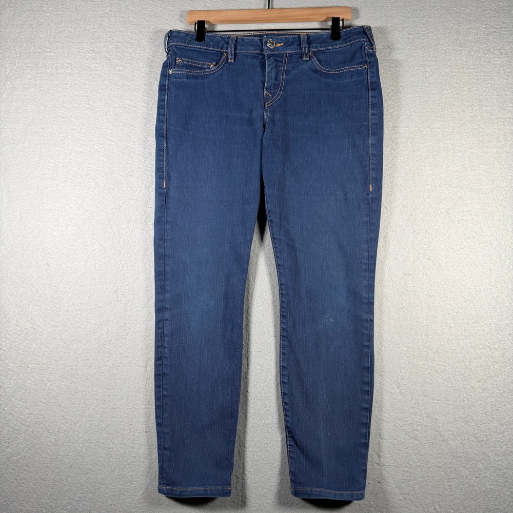 True Religion Halle Skinny Jeans Blue Medium Wash Stretch USA Patch 32 34x27‎